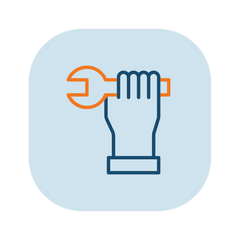 An icon of a hand gripping an orange wrench to represent installation services