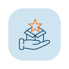 Icon of a hand holding a box with an orange star, representing buying power