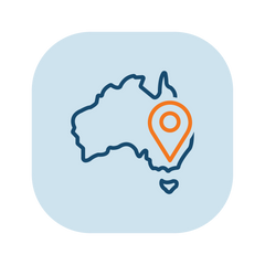 Icon of a map of Australia with an orange location pin marking Melbourne, local service